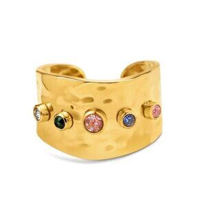 Chunky Multi Colored Stone 18K Gold Plated Adjustable Ring